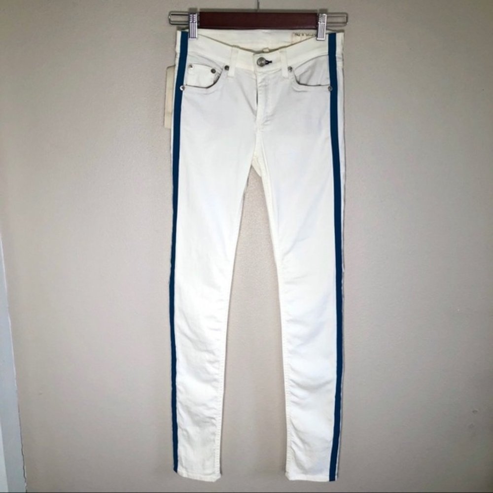 rag & bone Skinny Tuxedo Jean Teal Stripe 24 white